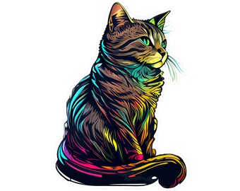 Tabby Cat Silhouette Vinyl Sticker: Laptop, Water Bottle Decal