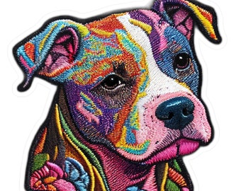 Pitbull Sticker - vinyl dog decal - Embroidered patch style Details - Perfect for cars, Laptops, Water Bottles. This is a decal not a patch