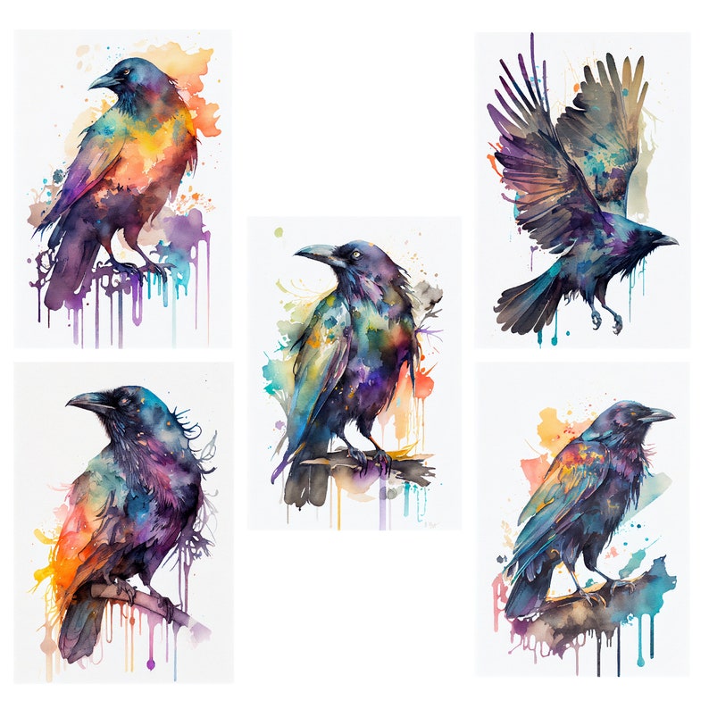Watercolor Crow PNG Images: Printable Raven Clipart (digital Download ...
