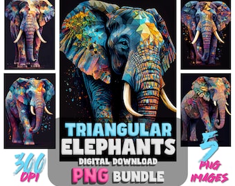 Triangular Elephant PNG Images: Safari Art Prints (Digital Download)