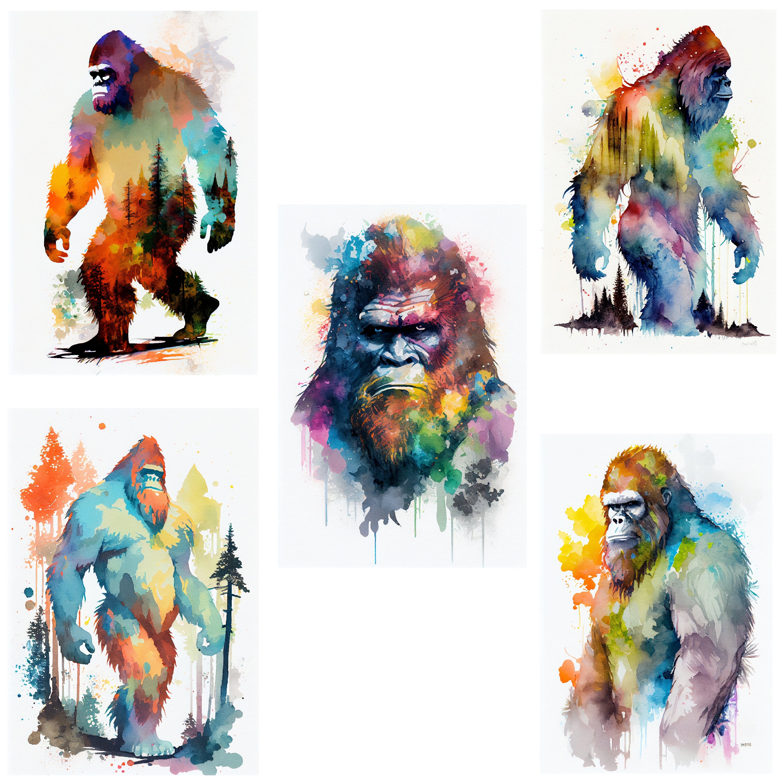 Watercolor Bigfoot Portrait PNG Images: Squatch Art (digital Download ...