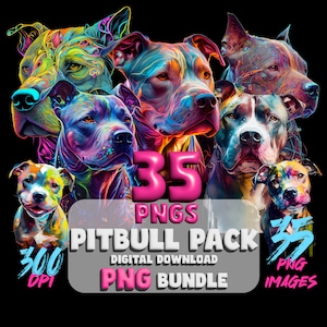 Pitbull Portraits Pack: 35 Pitbull Dog PNG Images - Printable wall art - Canine Art PNG Graphics - Digital Download Pets Commercial Rights