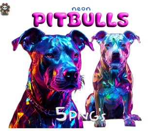Arte de pitbull neón: 5 imágenes PNG de perros (descarga digital)