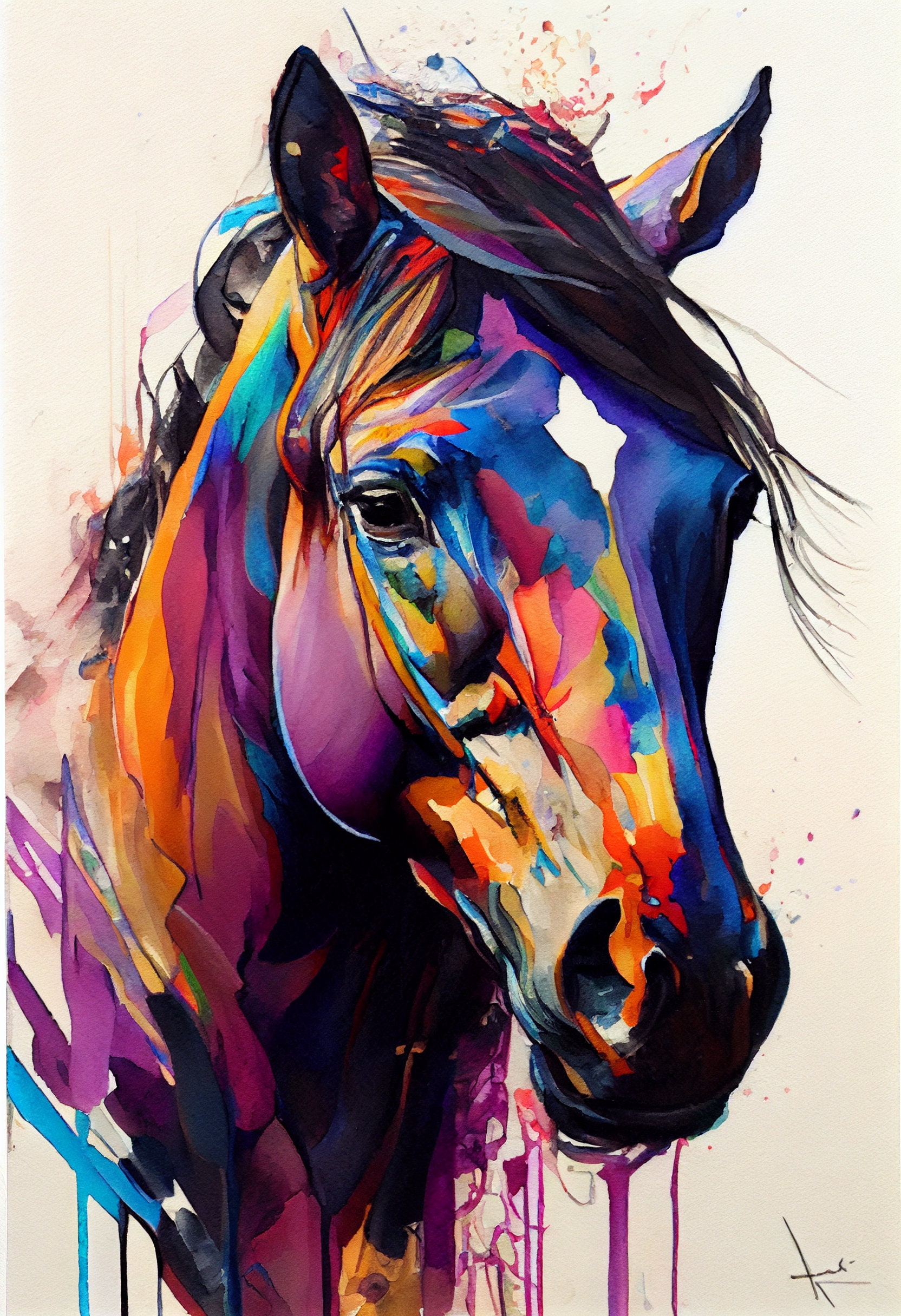 Painted Horse Portraits 5 Horse PNG Images Printable Wall Art Design