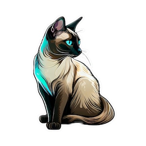 Sleek Siamese Cat Sticker : Adorable and Unique Feline Decal for Cat Lovers