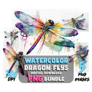 水彩トンボとトンボ PNG、トンボのデジタル クリップアート、トンボ昇華 PNG、壁装飾デジタル ダウンロード
