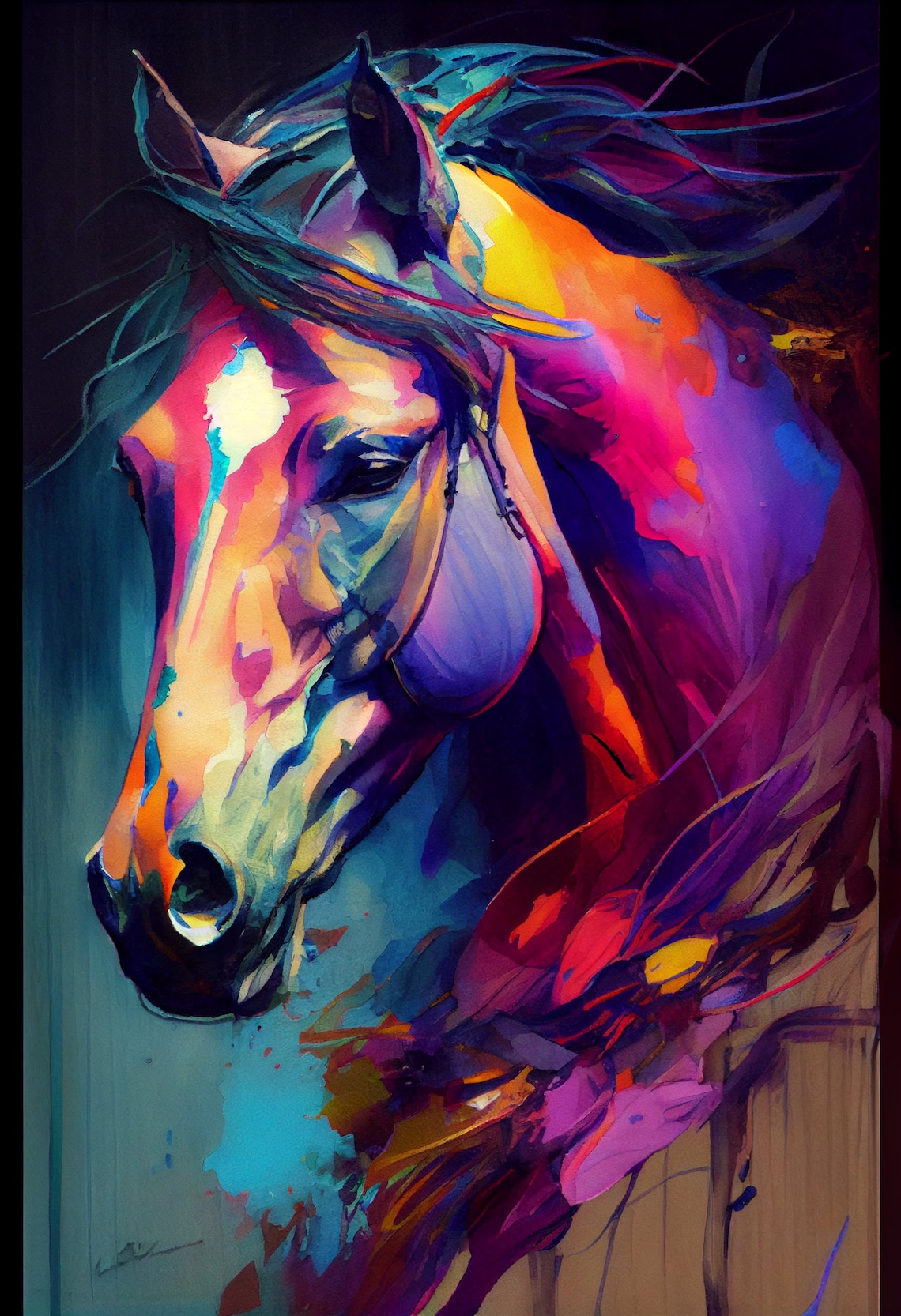 Painted Horse Portraits 5 Horse PNG Images Printable Wall Art Design