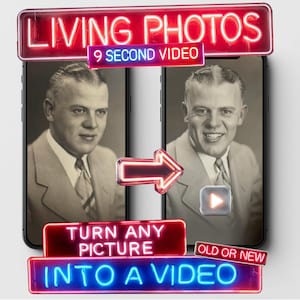 Portrait photo animé IA : vidéo personnalisée de 9 secondes (livraison numérique)