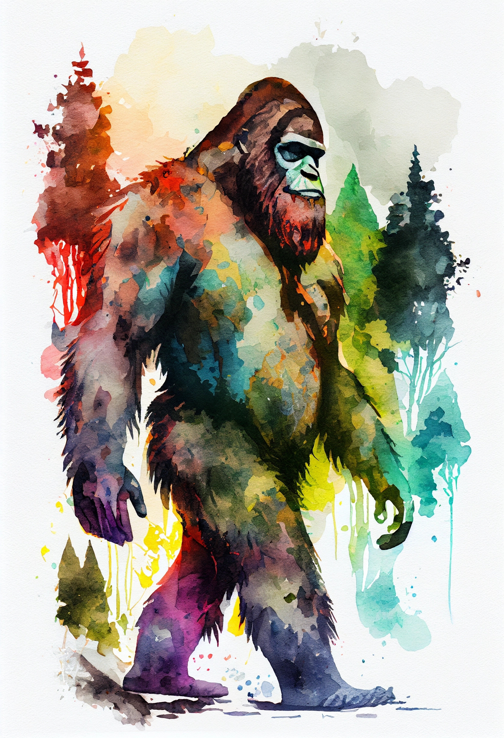 Watercolor Bigfoot PNG Images: Squatch Art Prints (digital Download) - Etsy