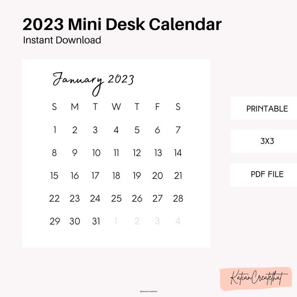 2023 Mini Desk Calendar - Instant Download (3x3)