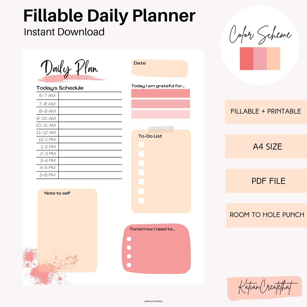 A4 Daily Planner - Instant Download + Fillable - Etsy