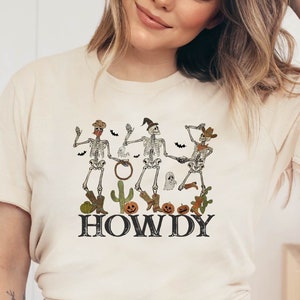Dancing Skeleton Howdy Tshirt, Skeleton Shirt,  Skeleton Cow Girl Shirt,  Skeleton Couple Tee, Howdy Shirt for Women, Cute Howdy Rodeo Tee