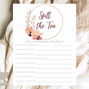 Spill the Tea Bridal Shower Game, Bridal Shower Games, Spill the Tea, Who Knows Bride Best, Spill the Tea Party Game, Bridal Brunch Game