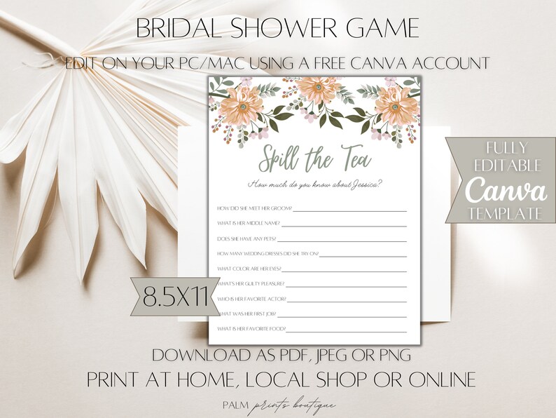 Spill the Tea Bridal Shower Game, Bridal Shower Games, Spill the Tea