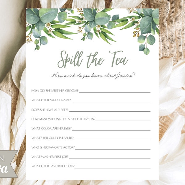 Spill the Tea Bridal Shower Game, Bridal Shower Games, Spill the Tea, Who Knows Bride Best, Spill the Tea Party Game, Bridal Brunch Game