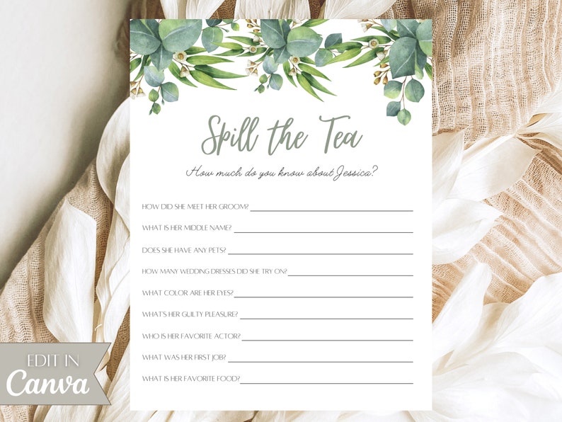 Spill the Tea Bridal Shower Game, Bridal Shower Games, Spill the Tea