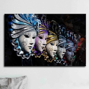 Canvas Gift, Living Room Wall Art, Large Canvas, Venetian Mask, Woman Mask Art, Venice Carnival Art Canvas, Carnival Masks Wall Decor,