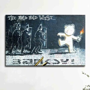 Arte de la pared de la sala de estar, arte del lienzo, decoración de la pared, oso de peluche de cóctel Banksy, cartel de Banksy, cartel de lienzo de pintura, lienzo de arte de graffiti de oso,
