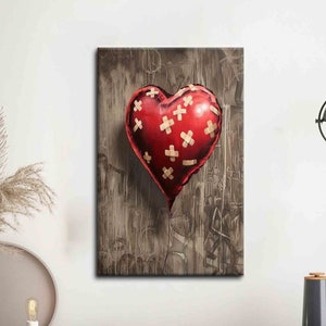 Large Wall Art, Canvas Wall Art, Canvas Print, BandAid Heart Balloon Banksy, Banksy Art Canvas, Banksy Hearth Balloon 3D Canvas,