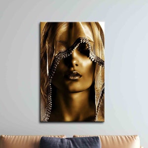 Goldene Leinwand, Große Leinwand, Frau Porträt Wandbild, Abstraktes Poster, Goldene Leinwand Dekor, Große Leinwand,