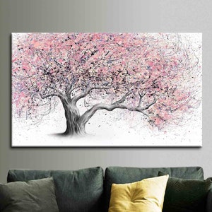 Wall Decor, Large Canvas, Canvas Gift, Pink Tree Painting Print, Contemporary Canvas, Pink Canvas Poster, Absyract Tree Wall Art,