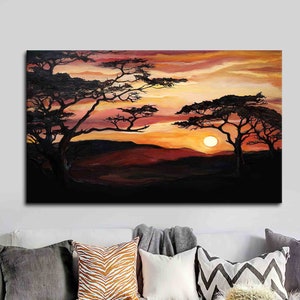 Canvas Wall Art, Canvas Art, 3D Canvas, Savannah Tree Painting, Landscape Art Canvas, Nature View Art Canvas, Sunset Landscape Wall Decor,