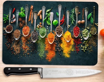 Spices Cutting Board, Modern Chopping Board, Dining Room Serving Board, Spices Kitchen Serving Board, Glass Cutting Board, Personalized Gift