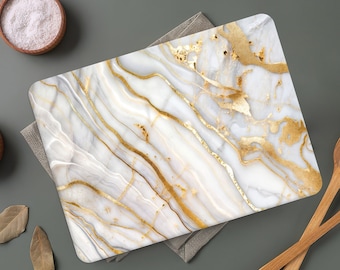 White and Gold Marble Print Cutting Board, Marble Serving Board, Gold Chopping Board, Marble Pattern Serving Board, Meat Cutting Board,