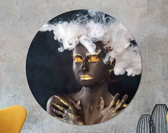 Smoke Glass Wall Art: Woman with Gold Lips Tempered Glass Decor