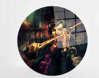 Violinist Glass Wall Art: Modern Music Room Decor
