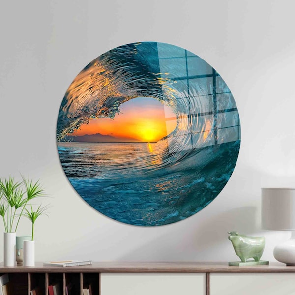 Glass Printing, Glass Art, Wall Decoration, Ocean Wall Art, View Tempered Glass, Wave Wall Decor, Sea Wall Decor, Sunset Glass Wall,