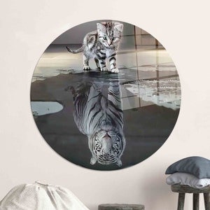 Glass Wall Art, Glass, Glass Wall Decor, Tiger Reflection Cat, Tiger Reflection Cat Wall Decor, Animal Glass, Cat Lover Gift Glass Wall,