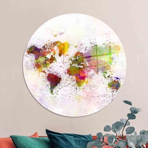 Glaskunst, Glasdruck, Wanddekoration, Bunte Abstrakte Weltkarte, Moderne Wanddekoration, Bunte Weltkarte gehärtetem Glas,