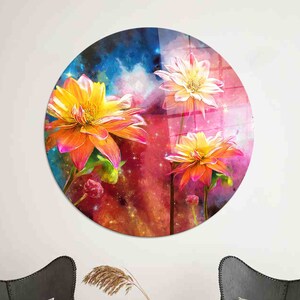 Glass Wall Decor, Wall Decor, Glass Wall Art, Yellow Flower Painting, Abstract Glass Printing, Botanical Wall Art, Modern Glass Printing,