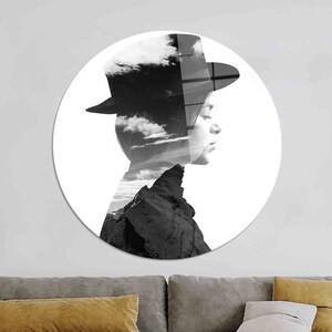Tempered Glass Wall Art: Woman, Hat, Mountain Profile