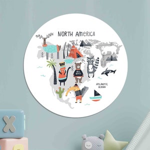 Glazen wand decor, glaskunst, wand decor, dierenkaart van Noord-Amerika, educatieve muur kunst, glazen muur kunst voor kinderen,