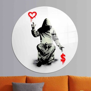 Tempered Glass, Glass Wall Decor, Glass Art, Graffiti Glass, Banksy Heart Glass, Painting Glass Wall, Street Glass Wall Art,