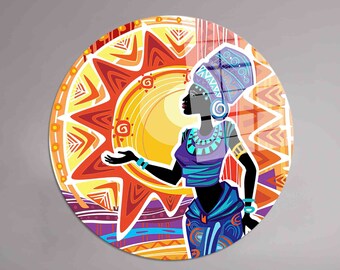 African Woman Tempered Glass Wall Art: Ethnic Decor