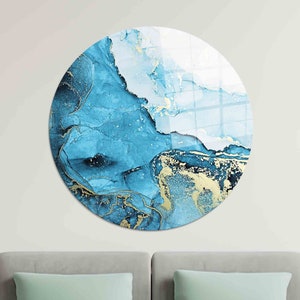 Glass Wall Decor, Wall Art, Tempered Glass, Blue Tones Marble Wall Art, Shimmery Marble Wall Art, Luxury Marble Glass Art, Blue Glass Wall A