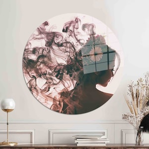 Smoke Girl Tempered Glass Wall Art: Modern Woman Decor