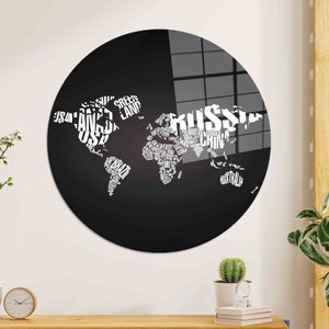 Decorazione da parete in vetro, Arte da parete, Vetro, Decorazione da parete per l'aula, Parete in vetro per la scuola, Mappa moderna in vetro, Decorazione da parete con mappa, Decorazione da parete per ufficio,