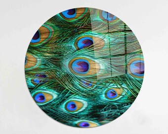 Peacock Feather Glass Wall Art: Colorful Animal Decor