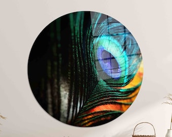Peacock Feather Glass Wall Art: Colorful Home Decor