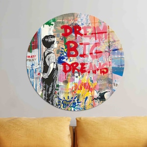 Dream Big Graffiti Tempered Glass Art: Personalized Wall Decor
