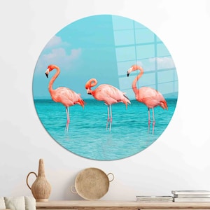 Flamingo Glass Wall Art: Summer Sea Decor, Ready to Hang