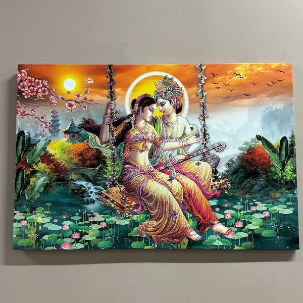 Large Wall Art, Canvas, Wall Decor, Radha Krishna Painting Print, Reproduction Canvas Gift, Famous Art, Radha Krishna Canvas Poster,