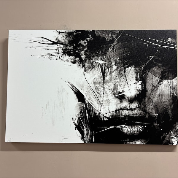 Living Room Wall Art, Canvas Gift, Wall Art Canvas, Woman Drawing Print, Black And White Art, Woman Artwork, Abstract Woman Canvas,