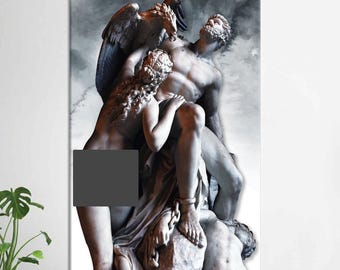 Rzeźba mitologiczna na płótnie: wydruk klasycznej rzeźby, oprawiony w folię galeryjną lub ramę