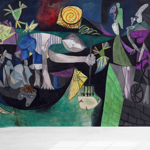 Pablo Picasso Night Fishing At Antibes, Wall Paper Peel and Stick, 3d Wall Paper, Bright Wall Paper, Reproduction Wall Paper,