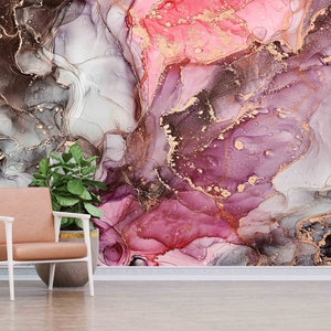 Murale in marmo grigio, Carta da parati 3D, Marmo rosa e grigio, Arte da parete in cartaMurale da parete in marmo, Carta da parati luminosa, Arte da parete scintillante,